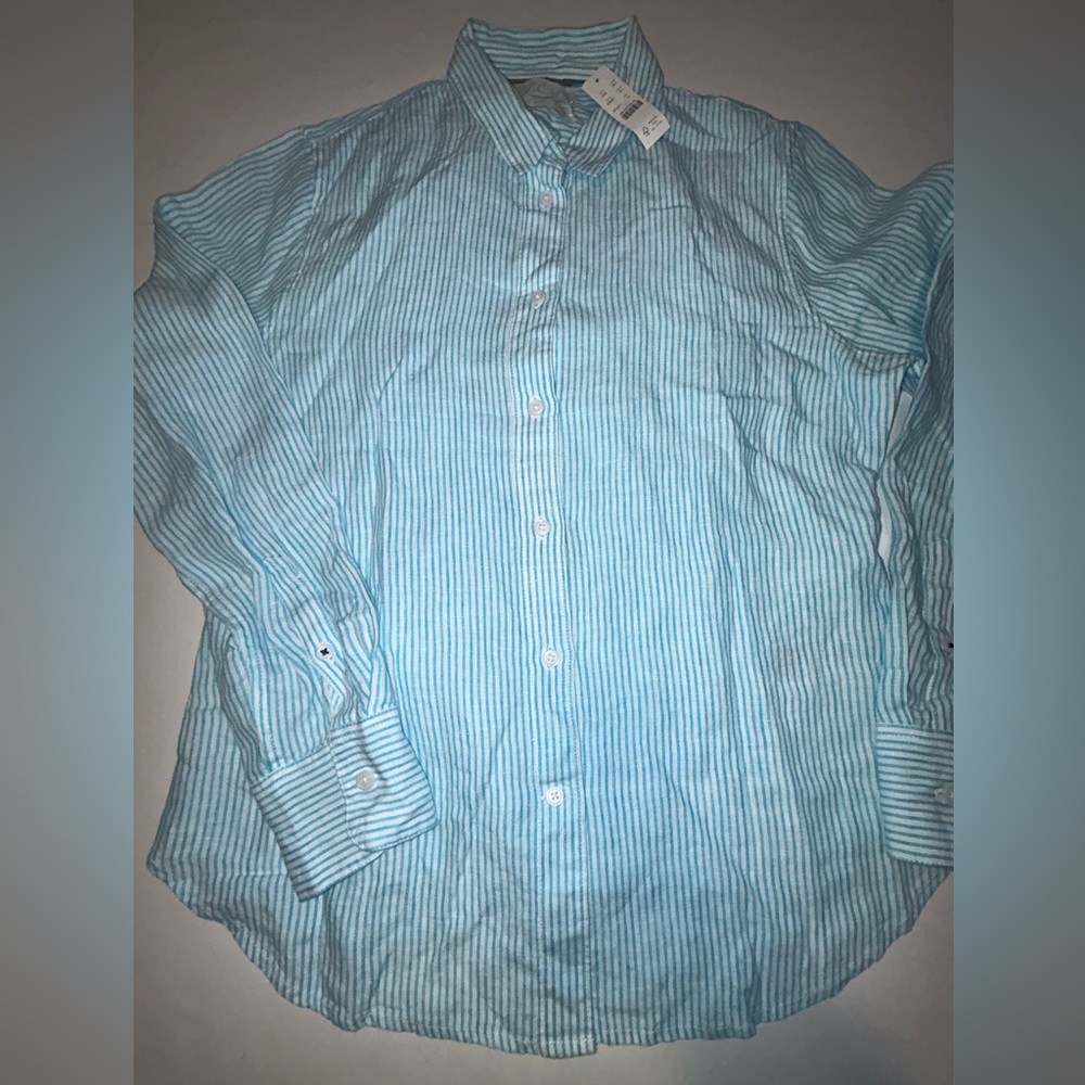 J. Crew Women’s Baird McNutt Irish Linen Blue Striped Button Down Shirt